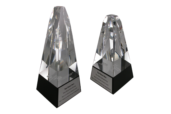 Small and large geometric crystal domes atop a black base